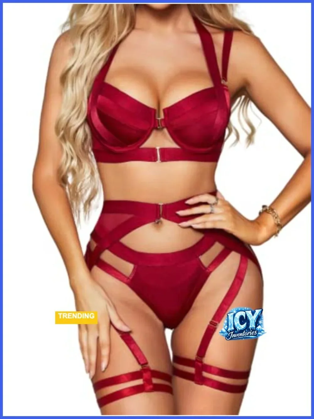 Strappy Harness Lingerie Set with Underwire Bra and Adjustable Garter Belt